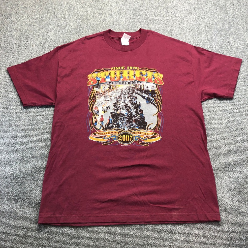 Vintage 2007 Sturgis Motorcycle Rally T-Shirt Mens XL Maroon Graphic Biker Tee